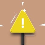 A yellow warning triangle with exclamation mark on a brown background.